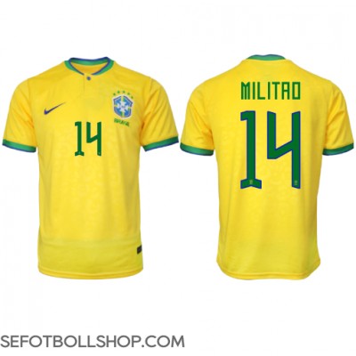 Billiga Brasilien Eder Militao #14 Hemma fotbollskläder VM 2022 Kortärmad